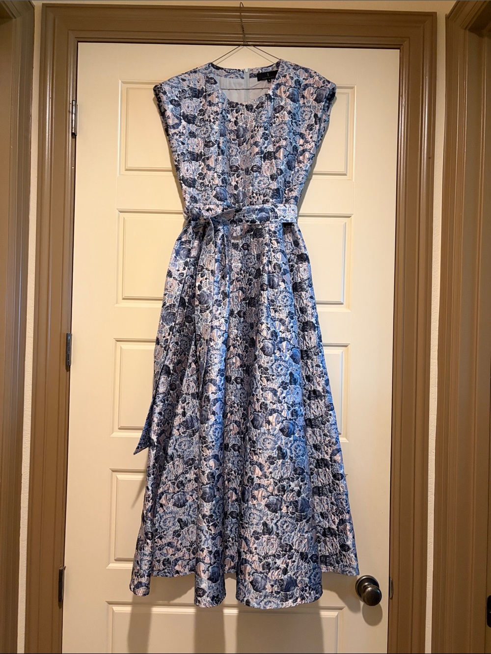Blue Floral Belted Midi Dress